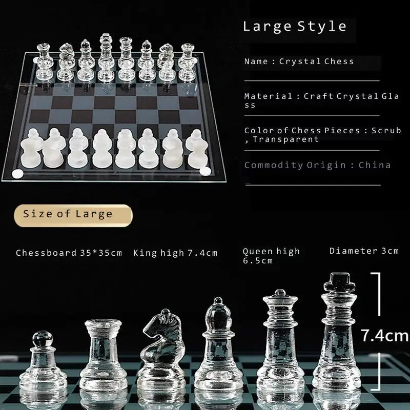 Craft Crystal Glass Luxury Chess Set Acrylic Chess Board Anti-Broken Elegant Glass Chess Pieces Board Game Family Chess Game Set