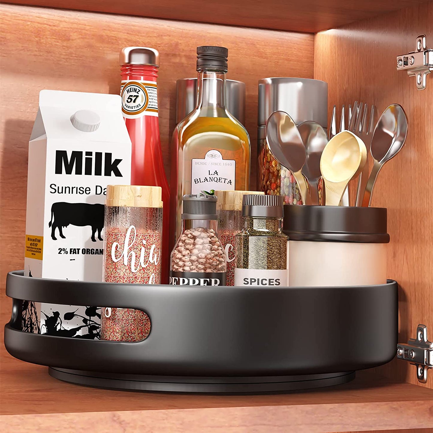 10-Inch Metal Lazy Susan Turntable Organizer for Cabinet, Kitchen, and Pantry - Rotating Spice Rack with Black Finish