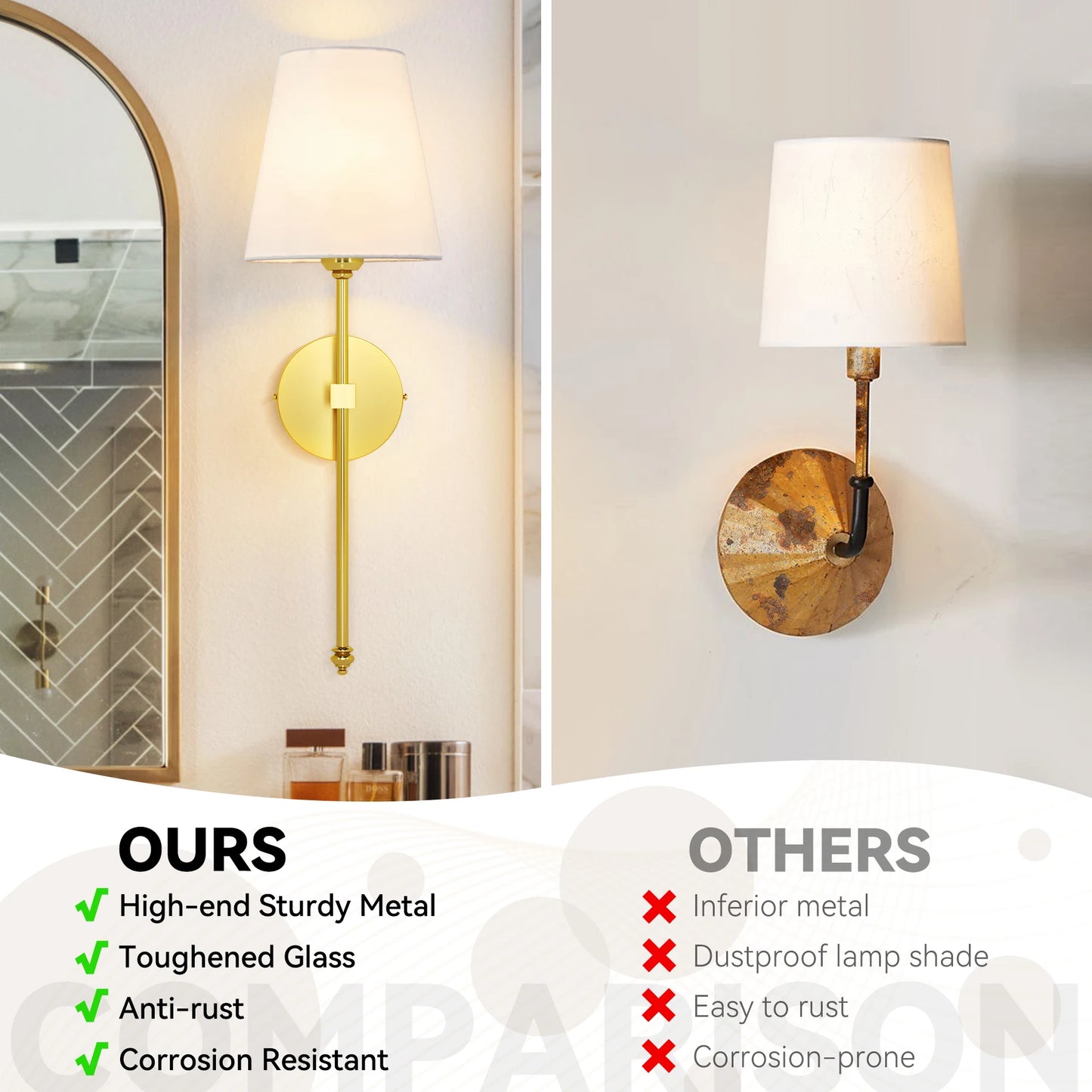 Led Wall Lamp E26/E27 Socket Bathroom Mirror Light Bedside Wall Sconce Light Led Wall Lighting Fixture for Bedroom Living Room