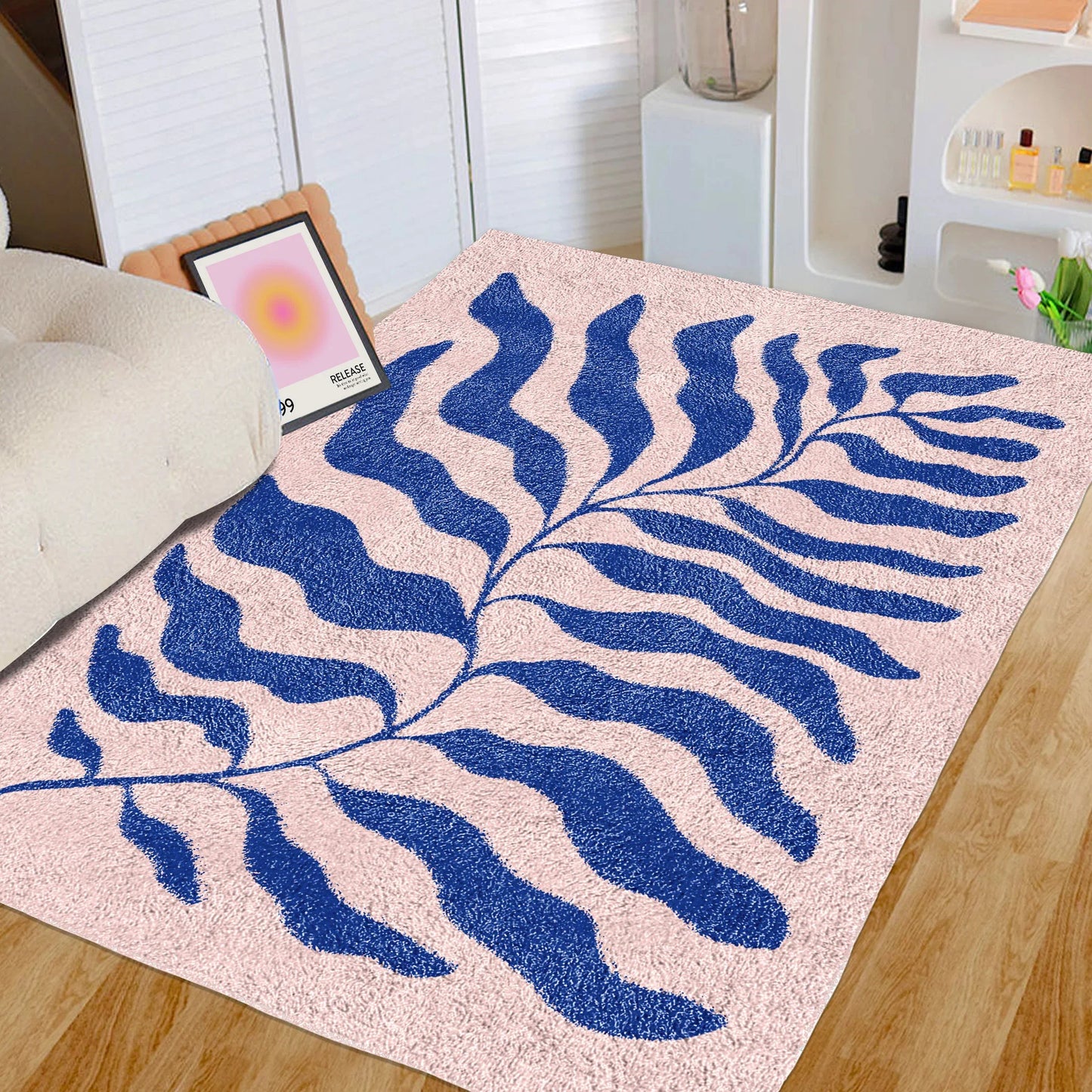 Blue Pink Matisse Leaf Carpet/Accent Rug