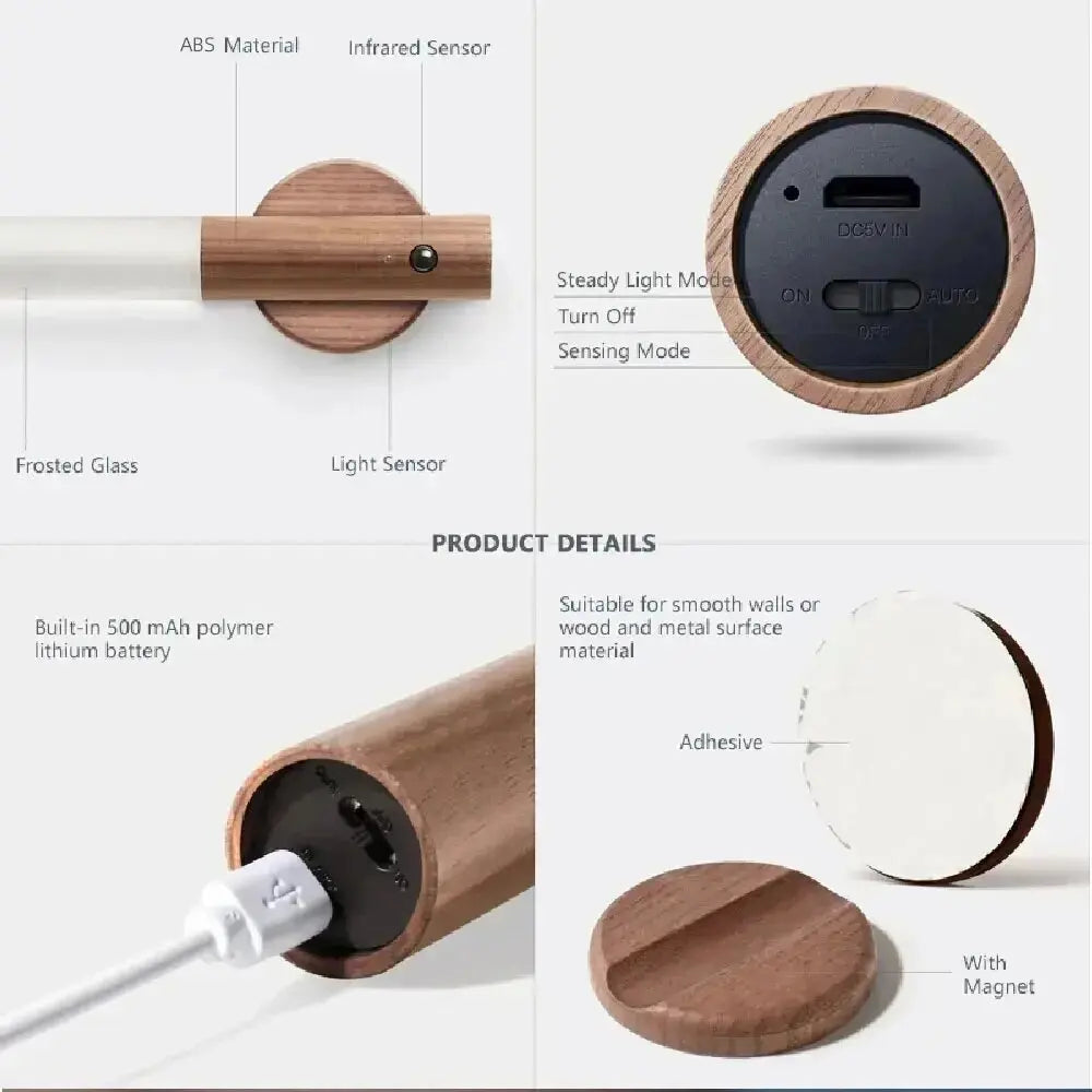 Night Light Motion Sensor Light Indoor Led Magnetic Portable Lamp Charge for Hallway Bedroom Wardrobe Table Stairwell Cabinet