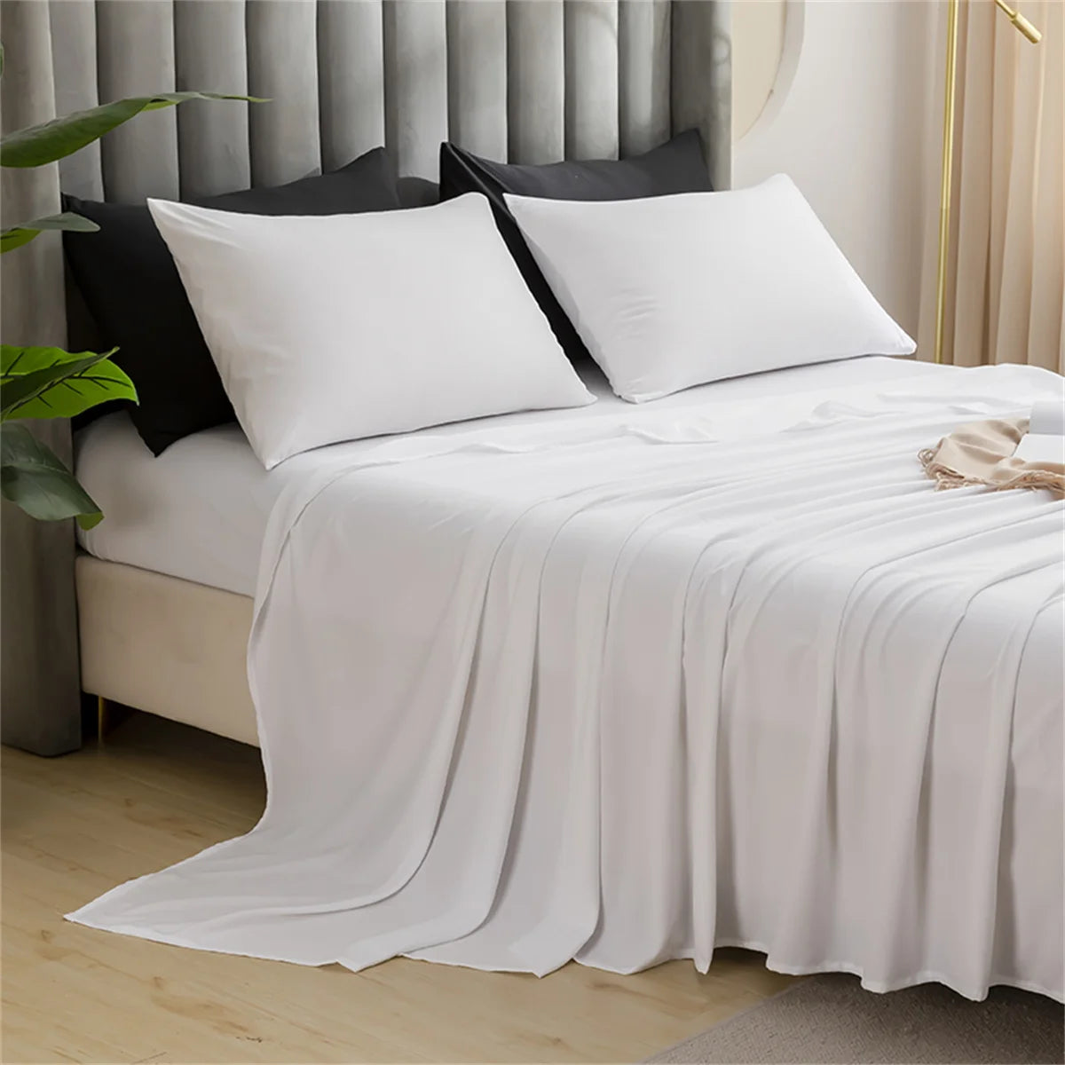2024 Solid Color Brushed Set Flat Sheet + Pillowcase 2Pcs/3Pcs Full/Twin/Queen/King Size Machine Washable Light and Breathable