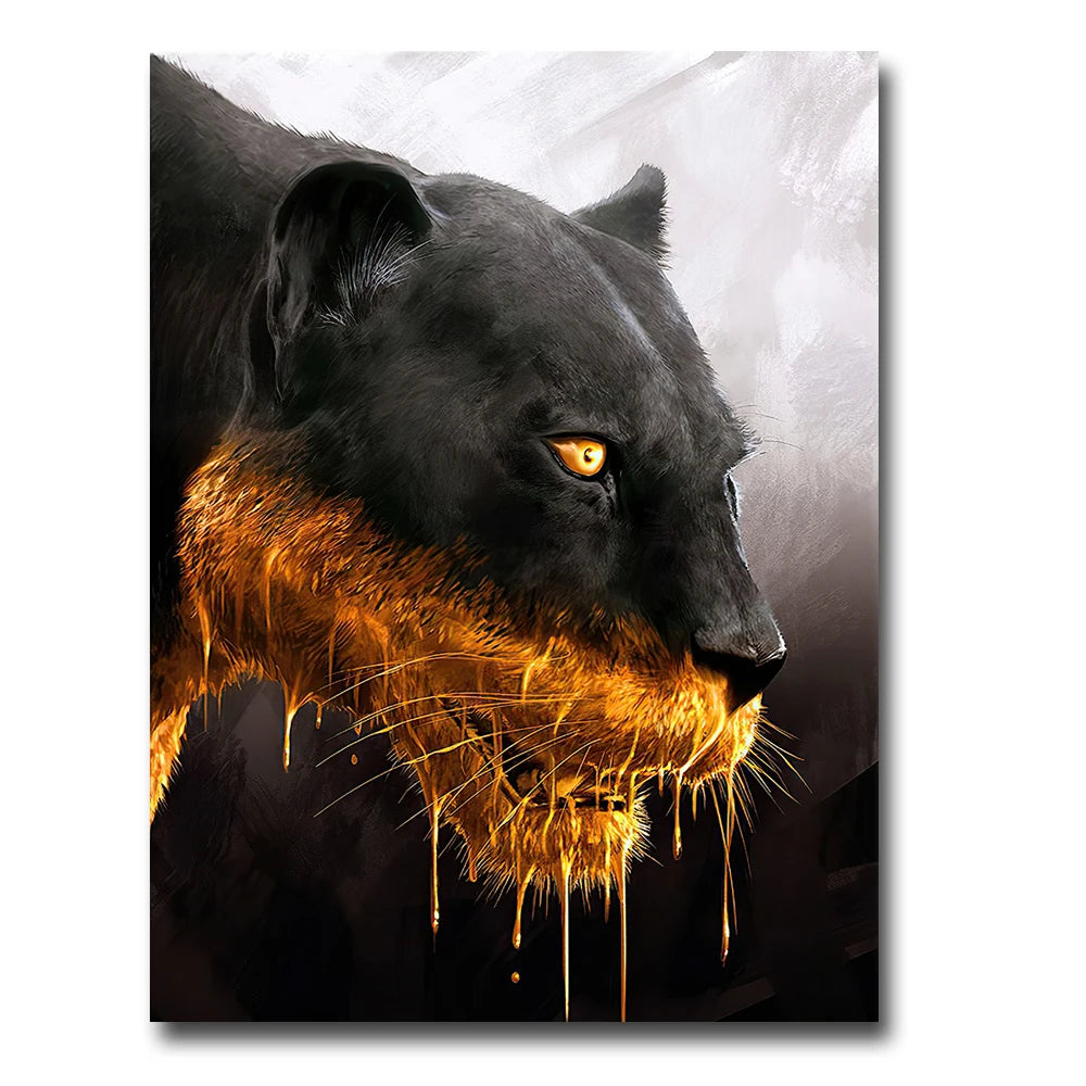Hunting Black Golden Panther Luxury Canvas Painting Animal Posters and Print Wall Art Pictures for Living Room Home Decor