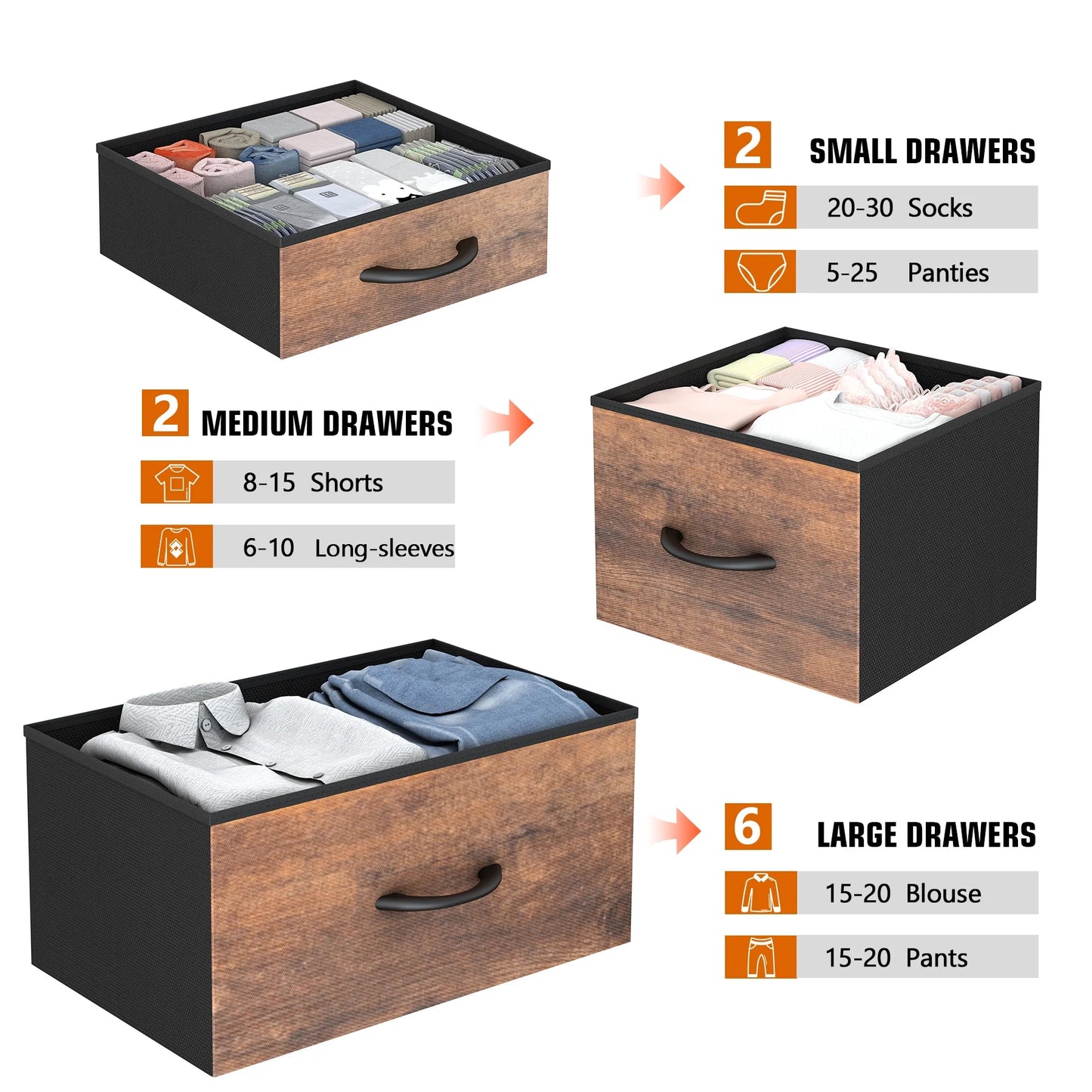 10 Drawer Dresser, Chest of Drawers for Bedroom Fabric Dressers with Side Pockets and Hooks, Brown