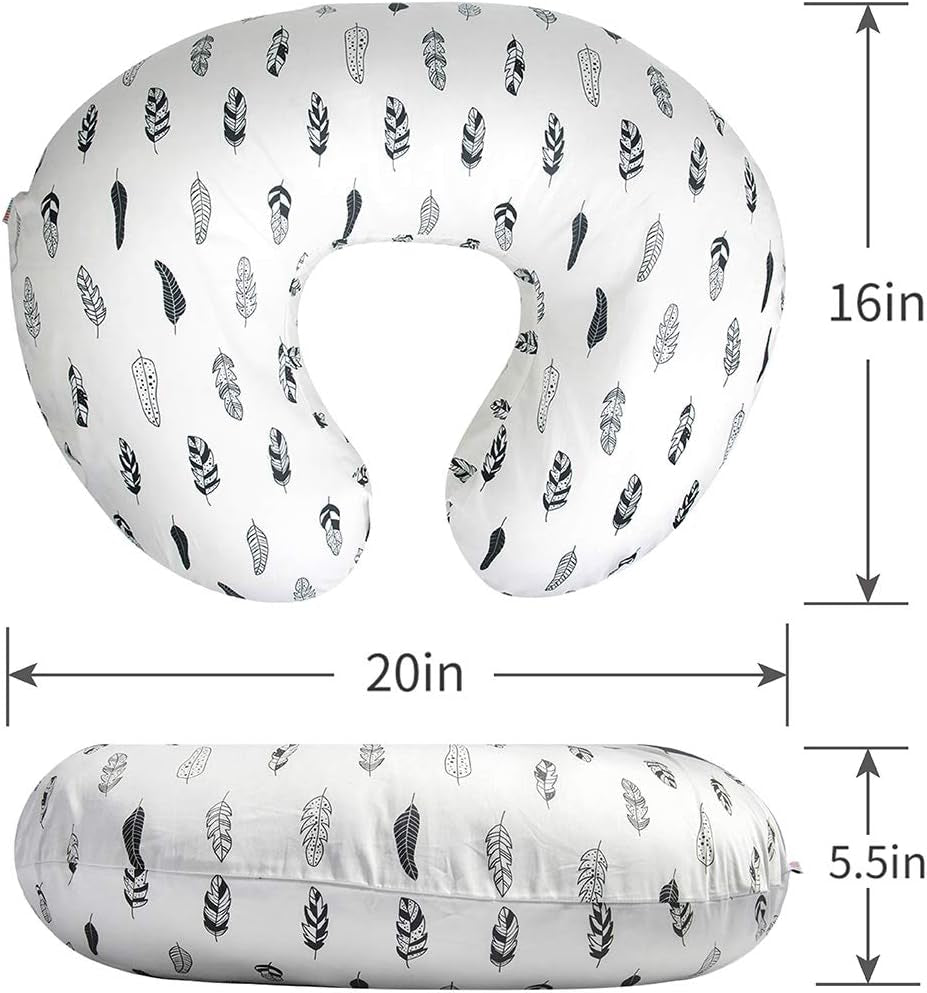 Nursing Pillow Cover Slipcover,100% Organic Cotton ,Soft and Comfortable,Feathers Design,Maternity Breastfeeding Newborn Infant Feeding Cushion Cover, ZT01