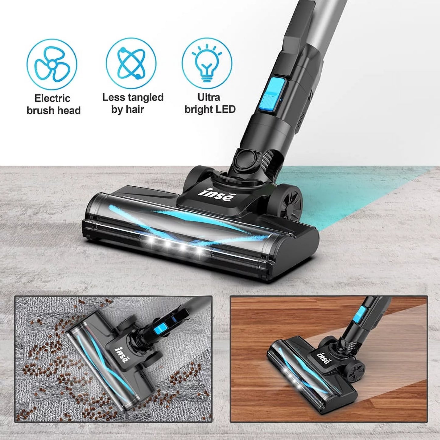 Cordless Vacuum Cleaner, 6 in 1 Powerful Suction Lightweight Stick Vacuum with 2200Mah Rechargeable Battery, up to 45Min Runtime, for Home Furniture Hard Floor Carpet Car Hair