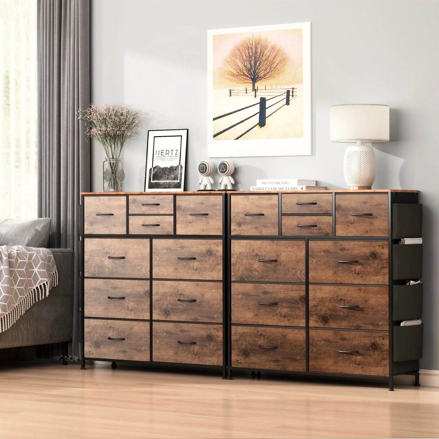 10 Drawer Dresser, Chest of Drawers for Bedroom Fabric Dressers with Side Pockets and Hooks, Brown