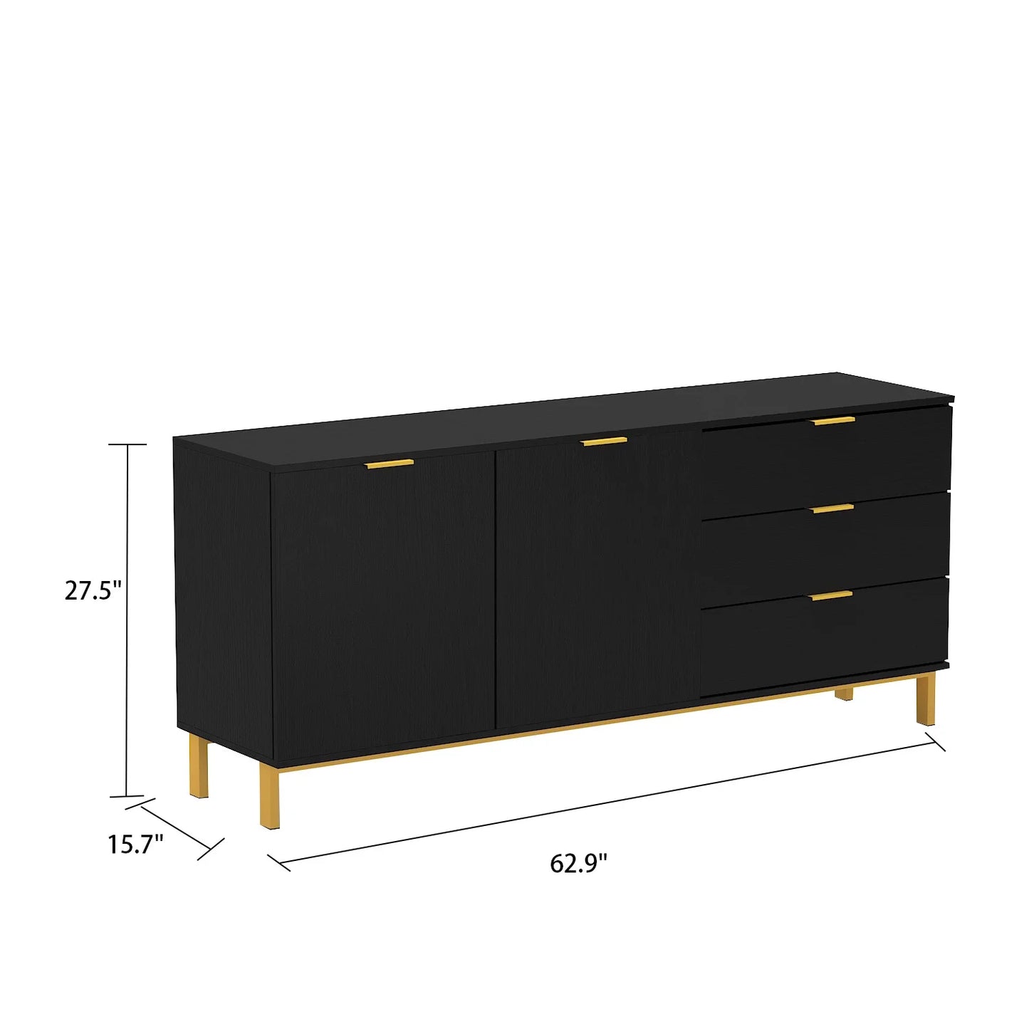 Console Table with Storage and Drawers, Modern Wood Entryway Console Table with 2 Cabinet Doors, Black