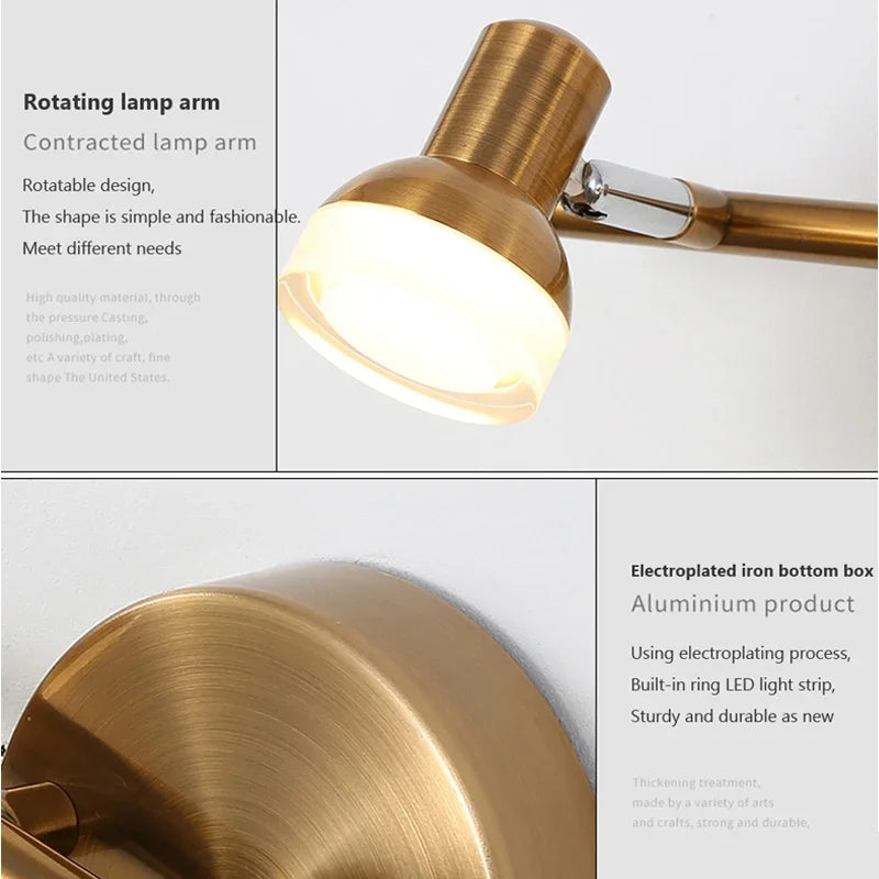 Waterproof LED Wall Lamp Multi-Head Bathroom Light Rotating Led Wall Lamps Dressing Table Lingt Home Indoor Lighting Fixtures