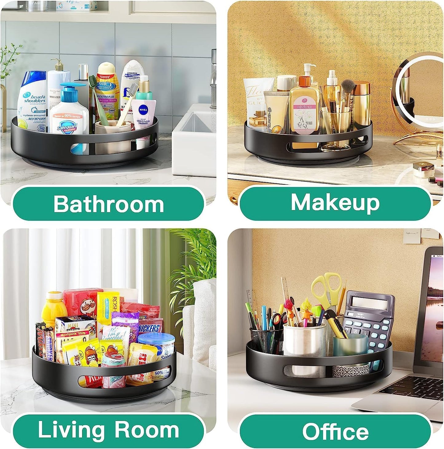 10-Inch Metal Lazy Susan Turntable Organizer for Cabinet, Kitchen, and Pantry - Rotating Spice Rack with Black Finish