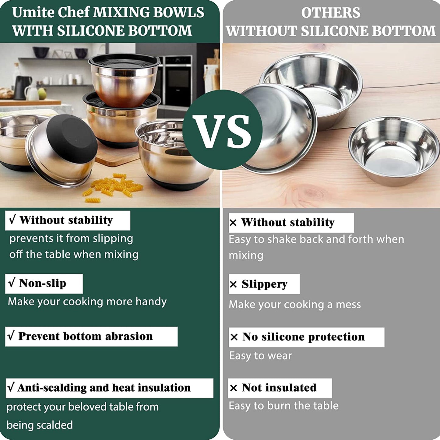 Mixing Bowls with Airtight Lids,6 Piece Stainless Steel Metal Nesting Storage Bowls, Non-Slip Bottoms Size 7, 3.5, 2.5, 2.0,1.5, 1QT, Great for Mixing & Serving(Black)