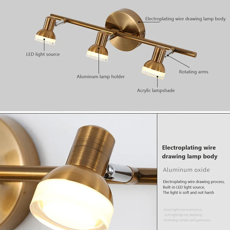 Waterproof LED Wall Lamp Multi-Head Bathroom Light Rotating Led Wall Lamps Dressing Table Lingt Home Indoor Lighting Fixtures
