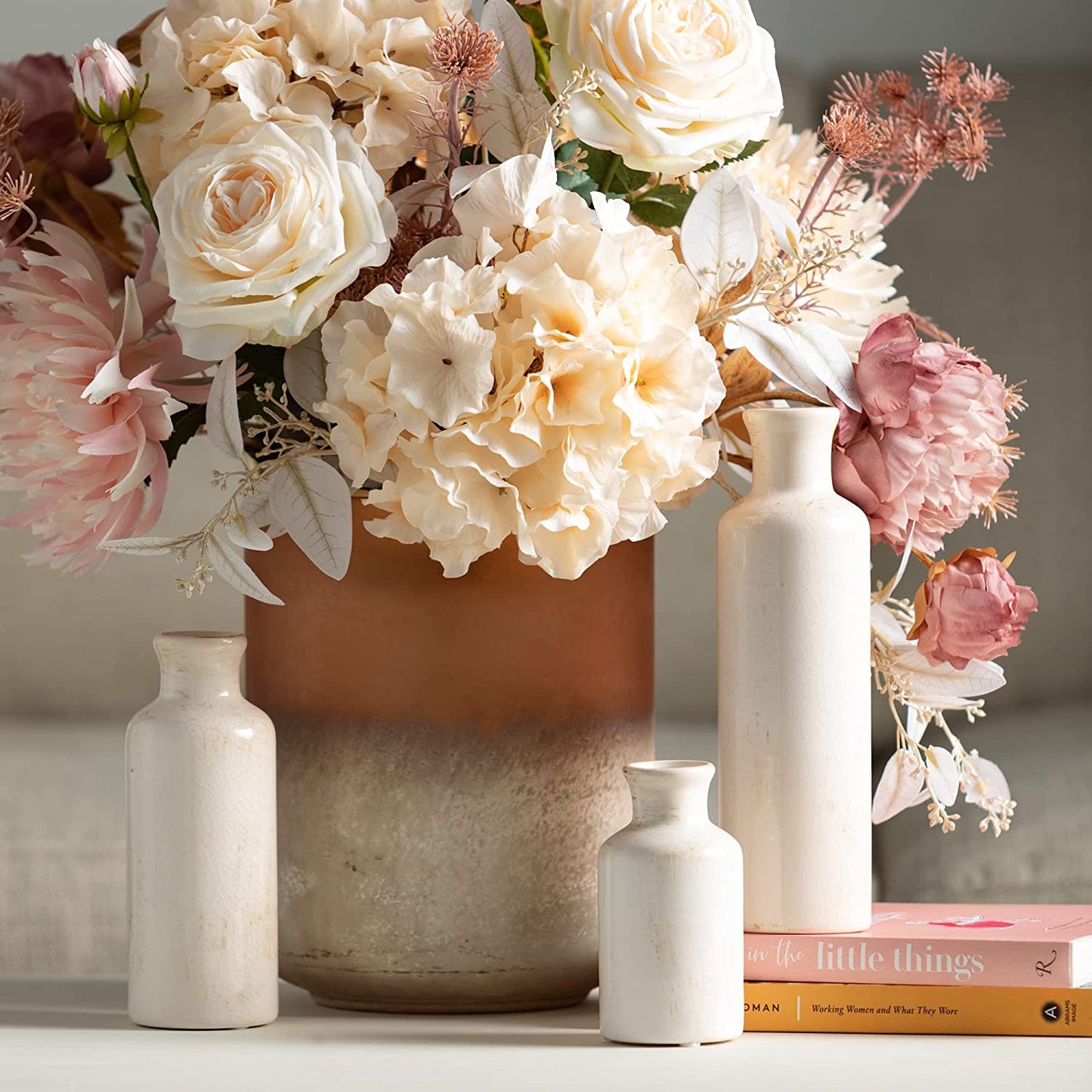 White Ceramic Vase Set, Farmhouse Decor, Home Decorative Vase, Vases for Your Kitchen, Bedroom, Office, Living Room, Bathroom, & Shelf Centerpiece Table Decorations (CM2333)