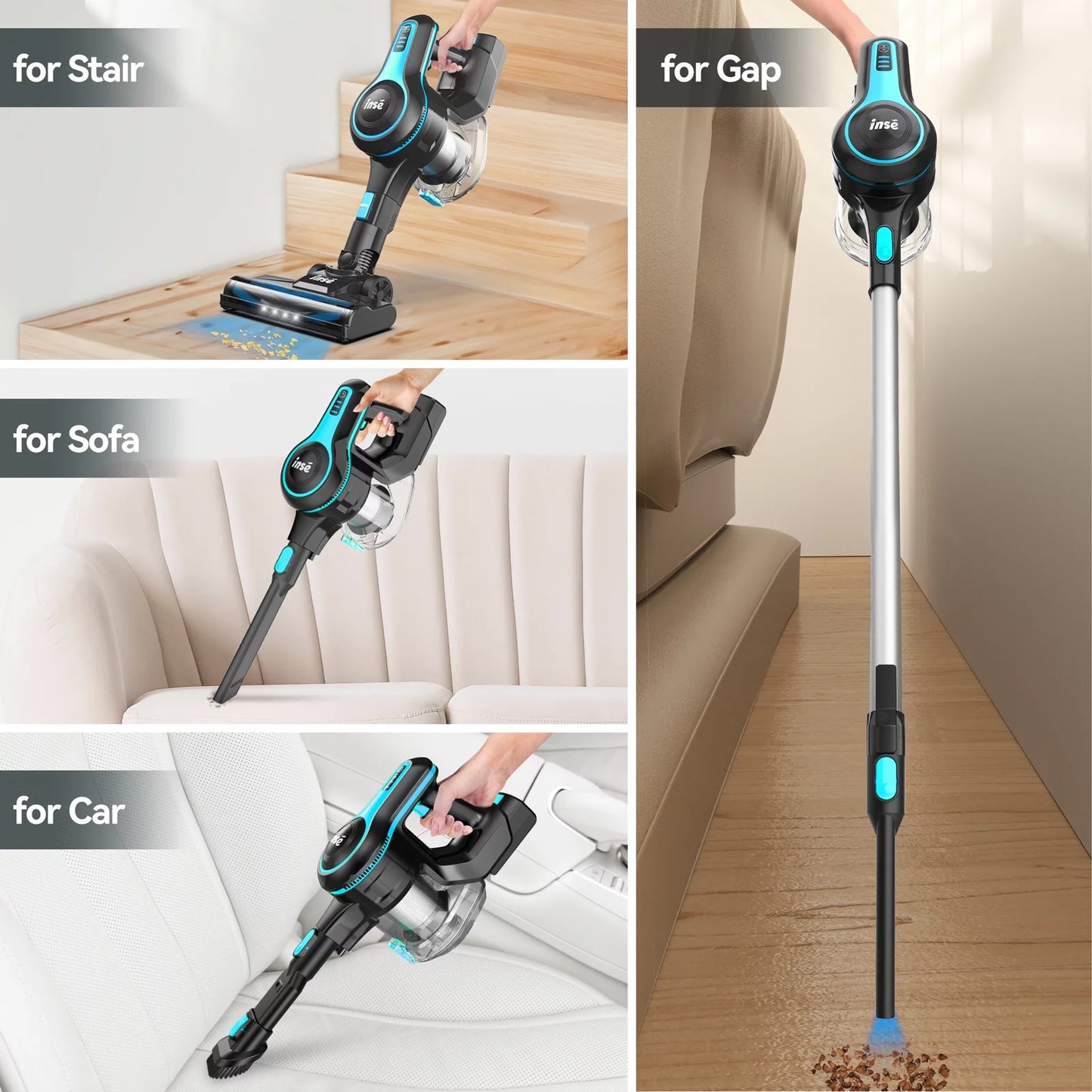 Cordless Vacuum Cleaner, 6 in 1 Powerful Suction Lightweight Stick Vacuum with 2200Mah Rechargeable Battery, up to 45Min Runtime, for Home Furniture Hard Floor Carpet Car Hair