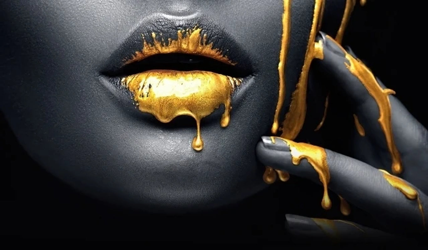 Black Women Face with Golden Liquid Canvas Poster Large Size Modern Wall Art Canvas Pictures for Modern Living Room Home Decor