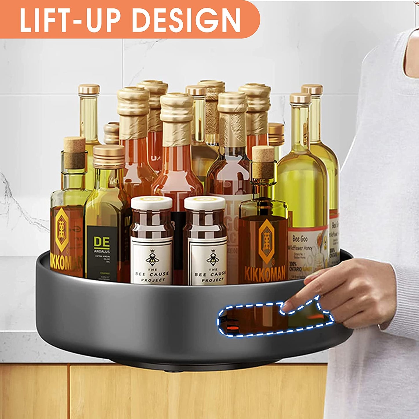 10-Inch Metal Lazy Susan Turntable Organizer for Cabinet, Kitchen, and Pantry - Rotating Spice Rack with Black Finish