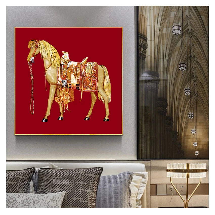 Painting Abstract Horse Canvas Poster Print Luxury Wall Pictures for Living Room Modern Home Decor Saudi Classic Animal Wall Art