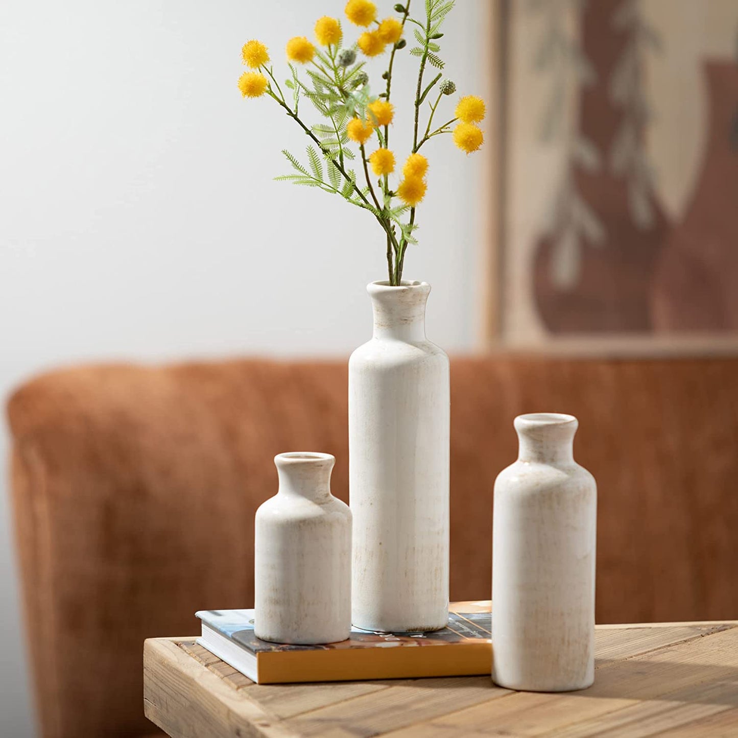 White Ceramic Vase Set, Farmhouse Decor, Home Decorative Vase, Vases for Your Kitchen, Bedroom, Office, Living Room, Bathroom, & Shelf Centerpiece Table Decorations (CM2333)