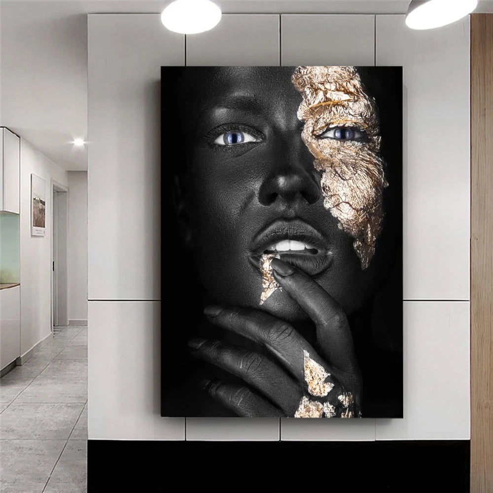 Black Gold Silver Nude African Art Woman Painting on Canvas Cuadros Posters and Prints Scandinavian Wall Picture for Living Room