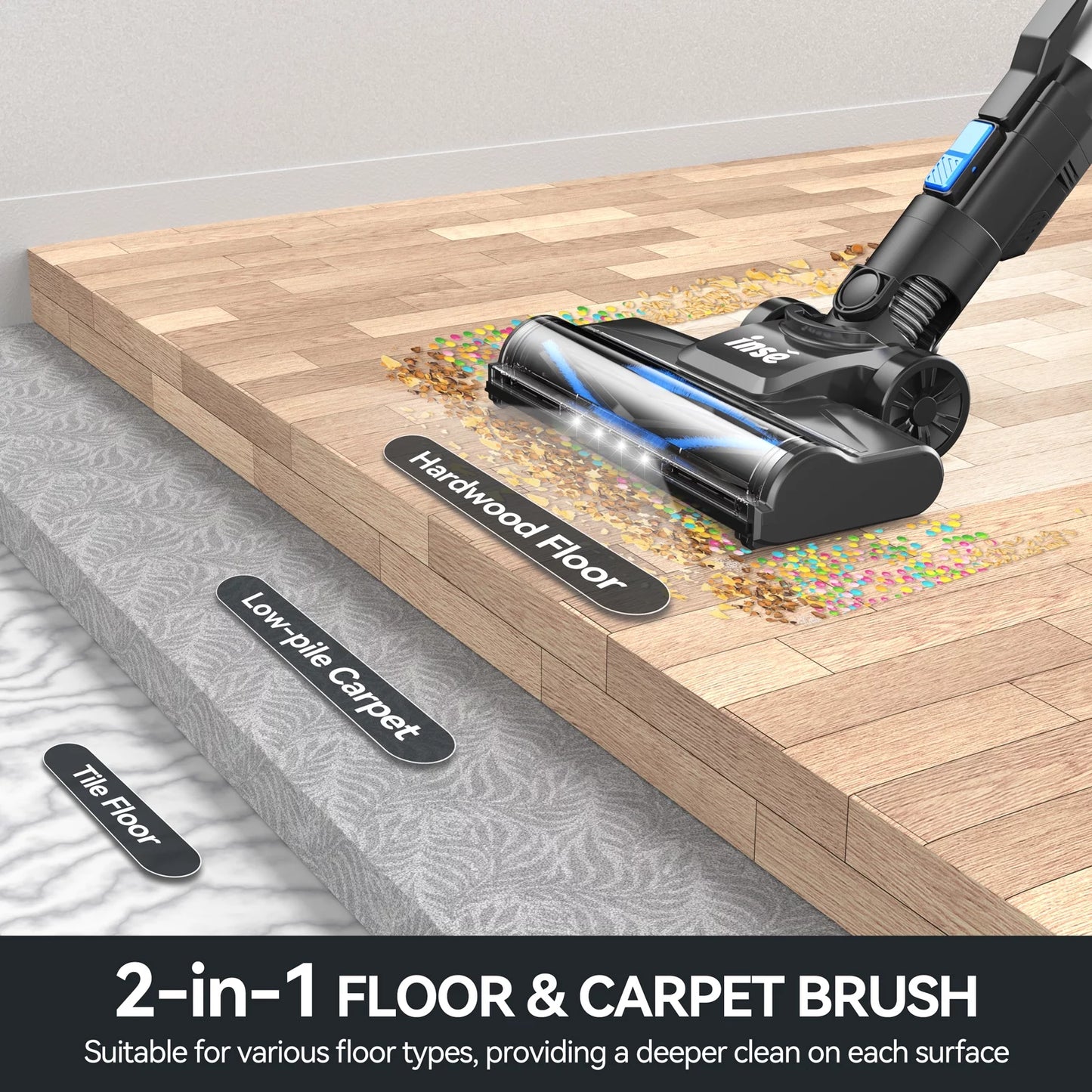 Cordless Vacuum Cleaner, 6 in 1 Powerful Suction Lightweight Stick Vacuum with 2200Mah Rechargeable Battery, up to 45Min Runtime, for Home Furniture Hard Floor Carpet Car Hair