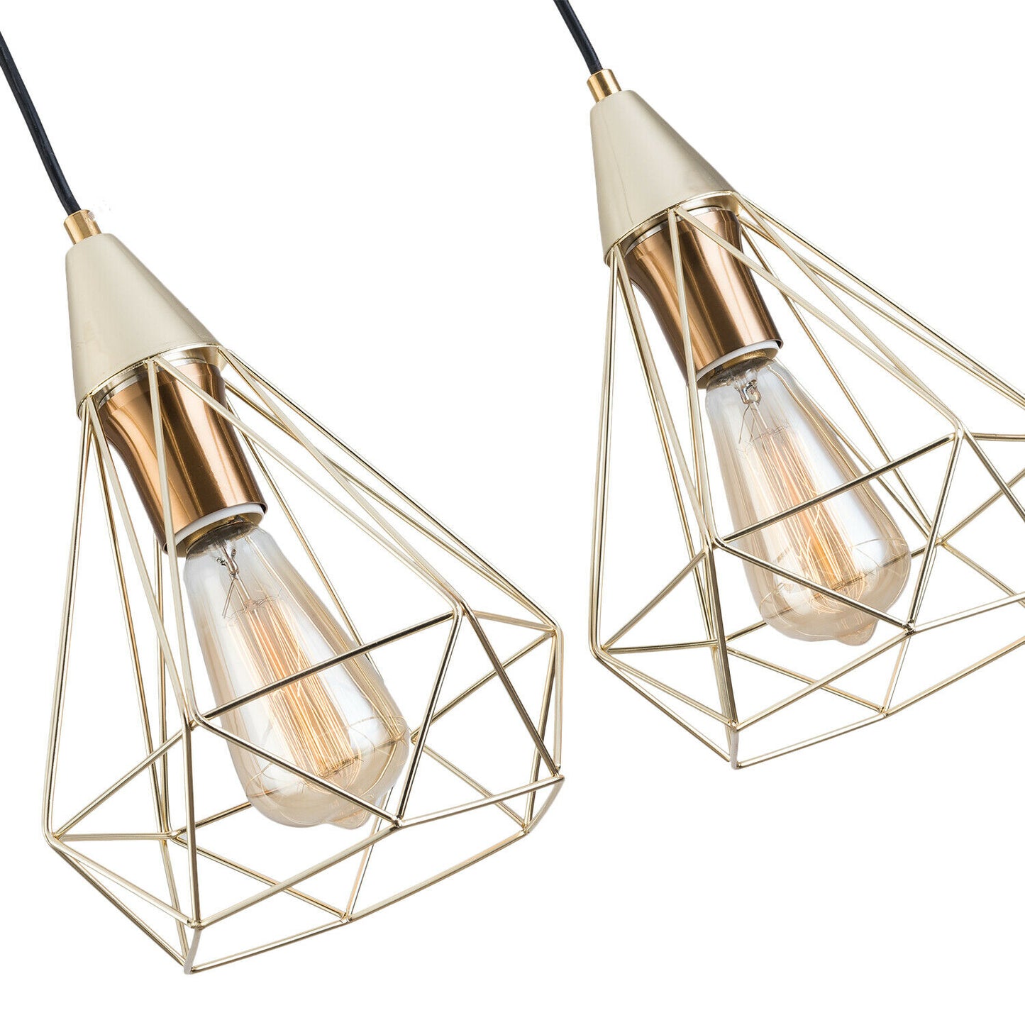 Vintage Industrial Chandelier Champagne Gold Metal 60W 3Xe26 Pendant Light Adjustable Hanging Lamp for Kitchen