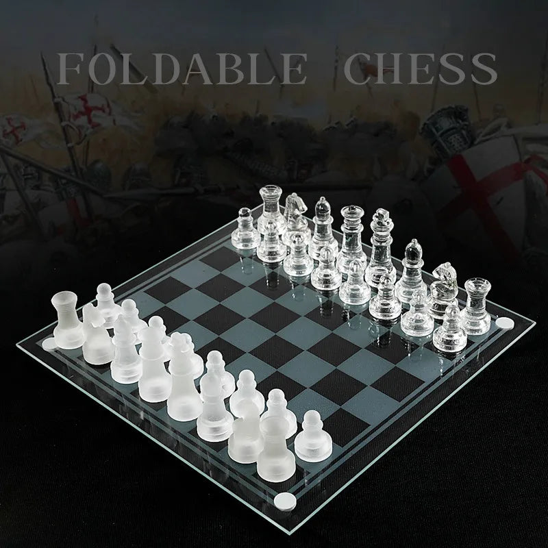 Craft Crystal Glass Luxury Chess Set Acrylic Chess Board Anti-Broken Elegant Glass Chess Pieces Board Game Family Chess Game Set