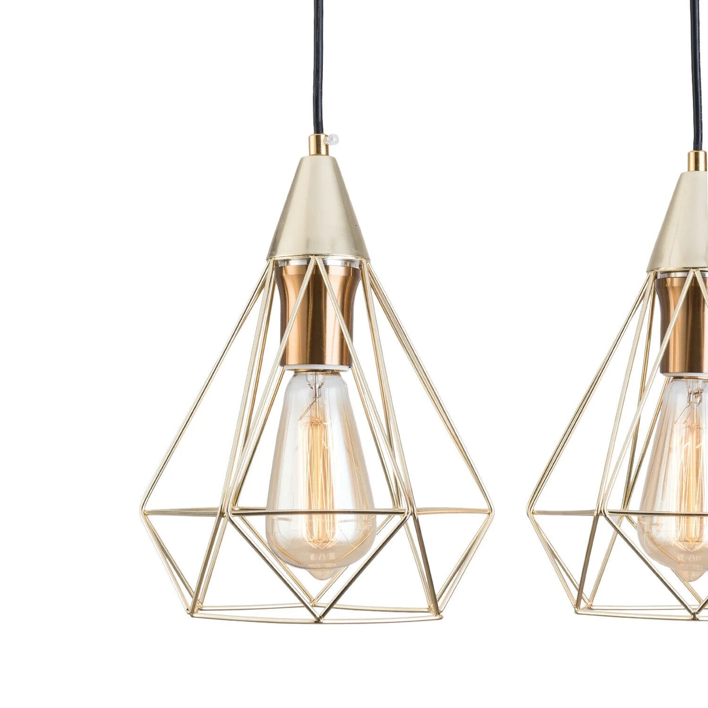 Vintage Industrial Chandelier Champagne Gold Metal 60W 3Xe26 Pendant Light Adjustable Hanging Lamp for Kitchen