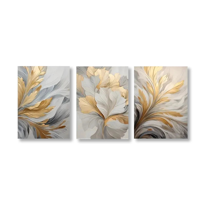 3Pcs/Set Golden White Leaves Poster Canvas Print Wall Art Luxury Posters Living Room Bedroom Office Hallway Decoration Painting