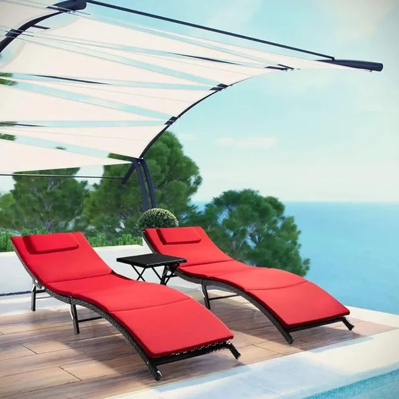 Outdoor Chaise Lounge Chair, 3 Pieces Chaises Set with Folding Table Poolside Rattan Reclining , Outdoor Chaise Lounge Chair