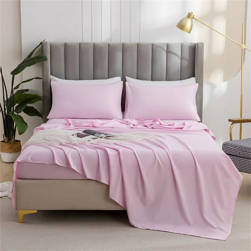 2024 Solid Color Brushed Set Flat Sheet + Pillowcase 2Pcs/3Pcs Full/Twin/Queen/King Size Machine Washable Light and Breathable