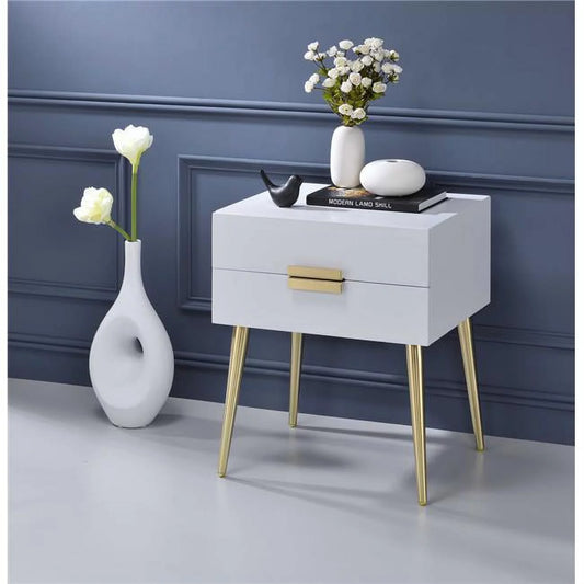 Solid Wood Leg & Veneer Console Table - White