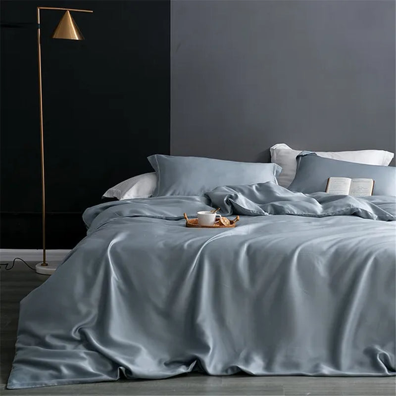 Noble Dark Blue 100% Silk Bedding Set Double Queen King Duvet Cover Flat Sheet Bed Linen Pillowcase for Sleep Gift