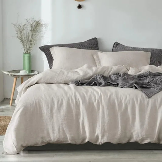 Bedding Set 100% Linen Duvet Cover Set King, 3Pcs Washed Soft French Flax Natural Linen, 1 Linen Duvet Cover and 2 Pillowshams,