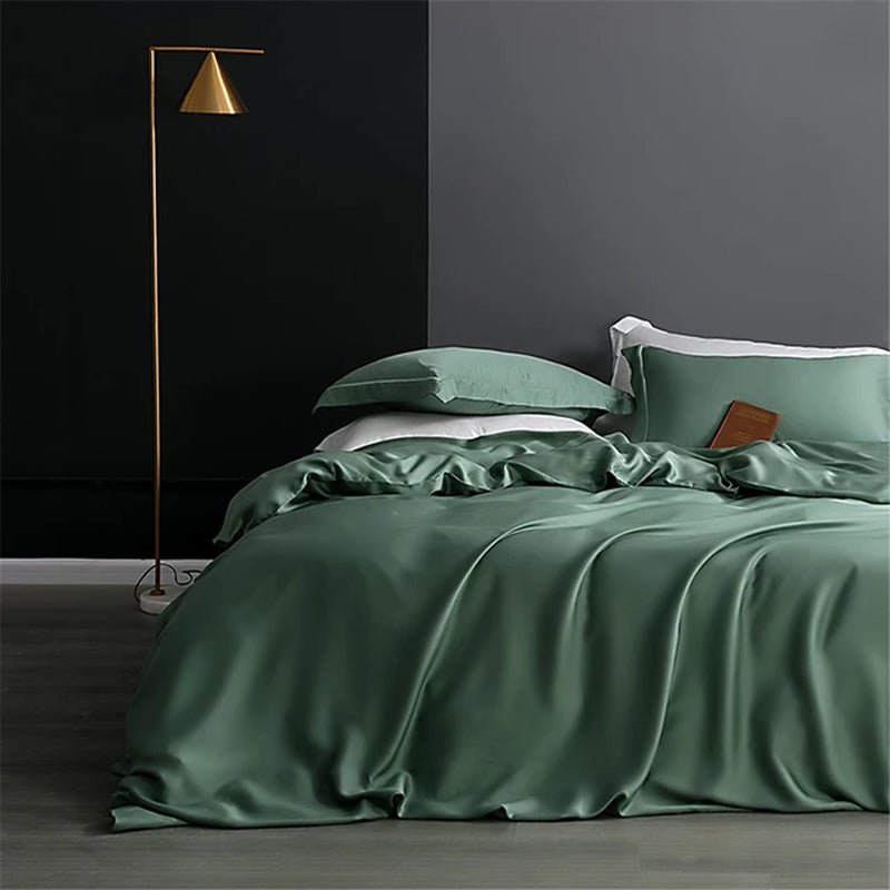 Noble Dark Blue 100% Silk Bedding Set Double Queen King Duvet Cover Flat Sheet Bed Linen Pillowcase for Sleep Gift