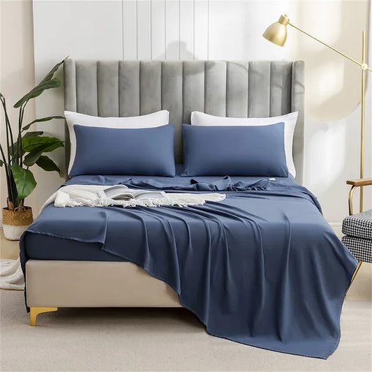 2024 Solid Color Brushed Set Flat Sheet + Pillowcase 2Pcs/3Pcs Full/Twin/Queen/King Size Machine Washable Light and Breathable
