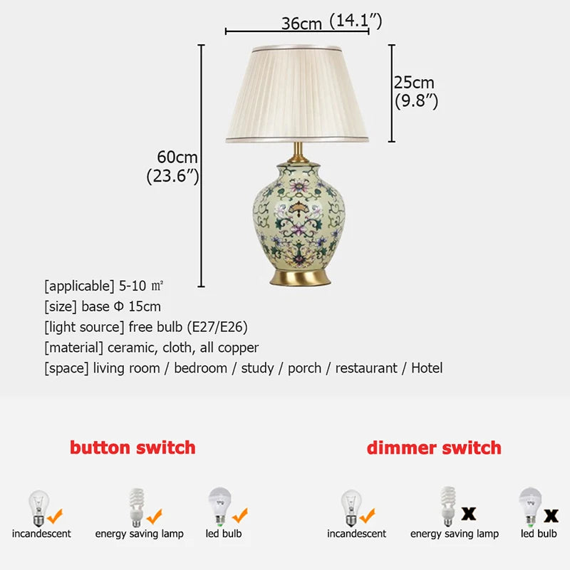 FAIRY Ceramic Table Lamps Desk Luxury Modern Dimmer Copper Contemporary Fabric for Foyer Living Room Office Creative Bed Room