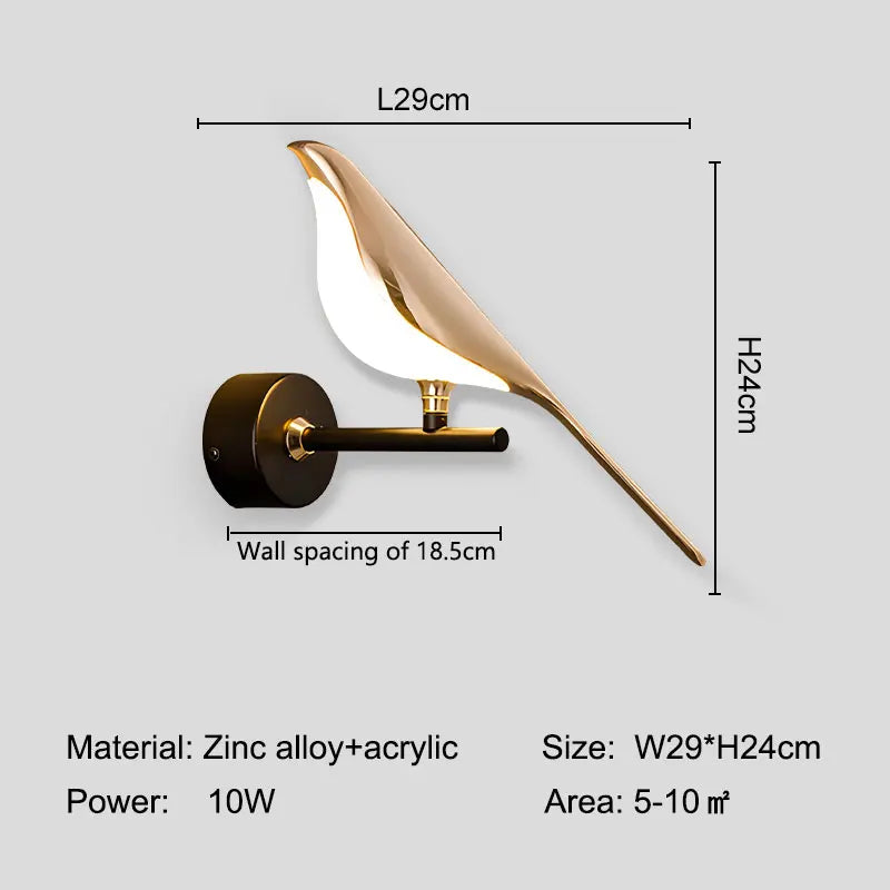 Magpie Bird Touch Switch LED Wall Lamps for Sofa Background Bedside Indoor 360° Rotatable Indoor LED Wall Lighting Wall Sconce