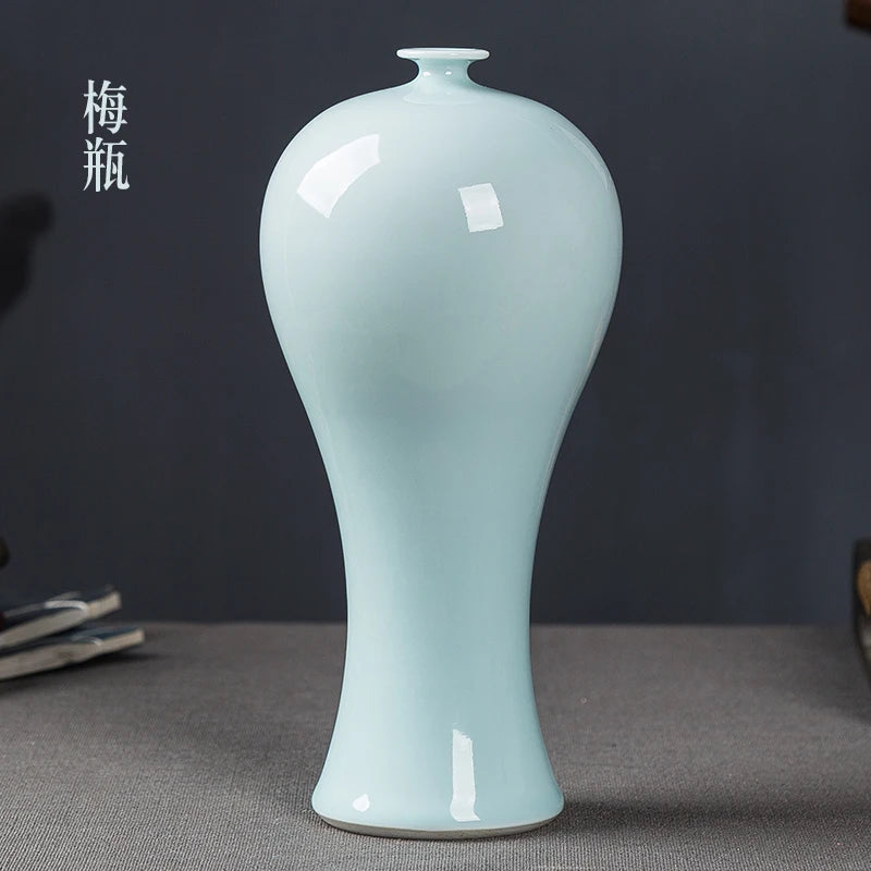 Ceramic Vase New Chinese Style Imitation Song Misty Blue Porcelain Home Living Room Curio Shelves Decoration Crafts Decorations