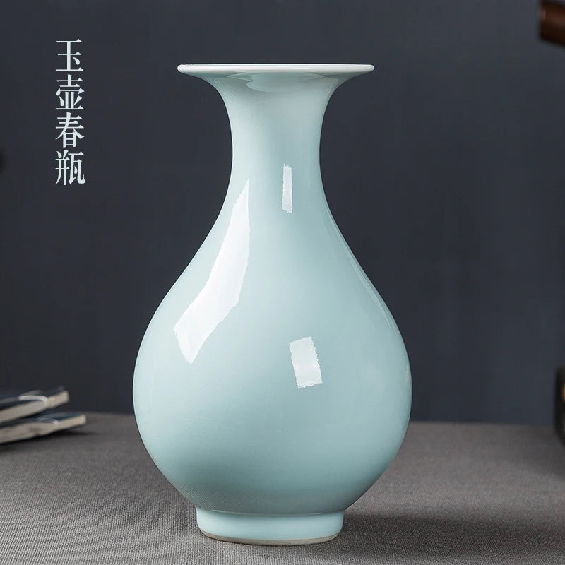 Ceramic Vase New Chinese Style Imitation Song Misty Blue Porcelain Home Living Room Curio Shelves Decoration Crafts Decorations