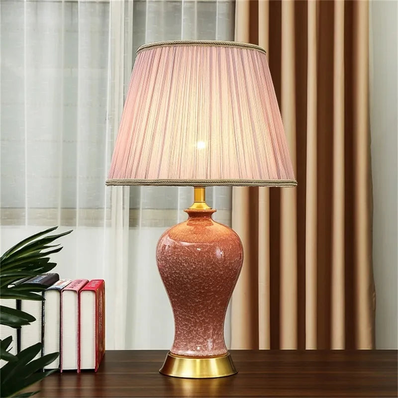 Ceramic Table Lamps Pink Luxury Copper Desk Light Fabric for Home Living Room Dining Room Bedroom Office