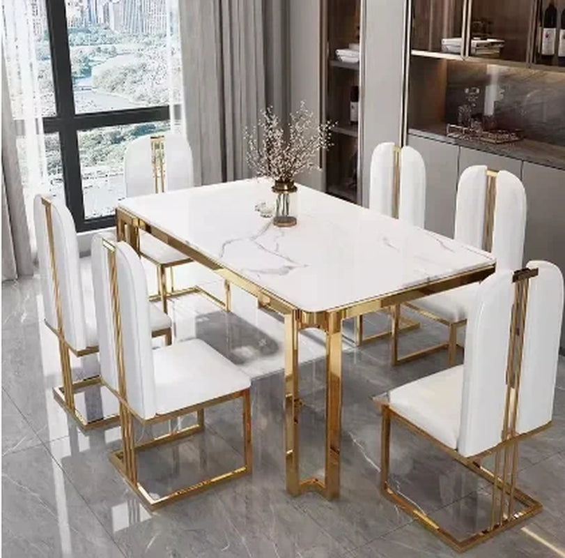 Metal Nordic Luxury Dining Table Kitchen Chairs Natural Design Center Dining Table Restaurant Marble Eettafel Home Furniture