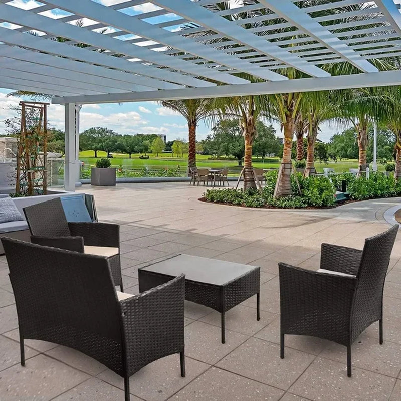 4 Pieces Patio Rattan Chair Wicker Set Garden Furniture Sofa Outdoor