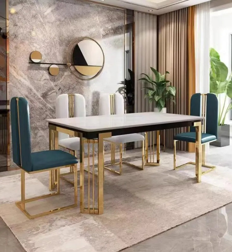 Metal Nordic Luxury Dining Table Kitchen Chairs Natural Design Center Dining Table Restaurant Marble Eettafel Home Furniture