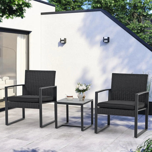 3 Pieces Patio Bistro Set, PE Wicker Outdoor Patio Furniture Set, Modern Rattan Patio Chairs, Conversation Sets for Balcony