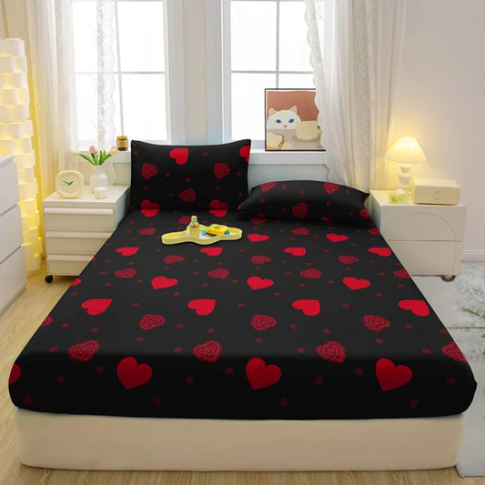 3-Piece Simple Modern Heart-Shaped Pattern Matte Three Piece Fitted Sheet Set, Bedroom Printed Bed Cover Set, Bedding