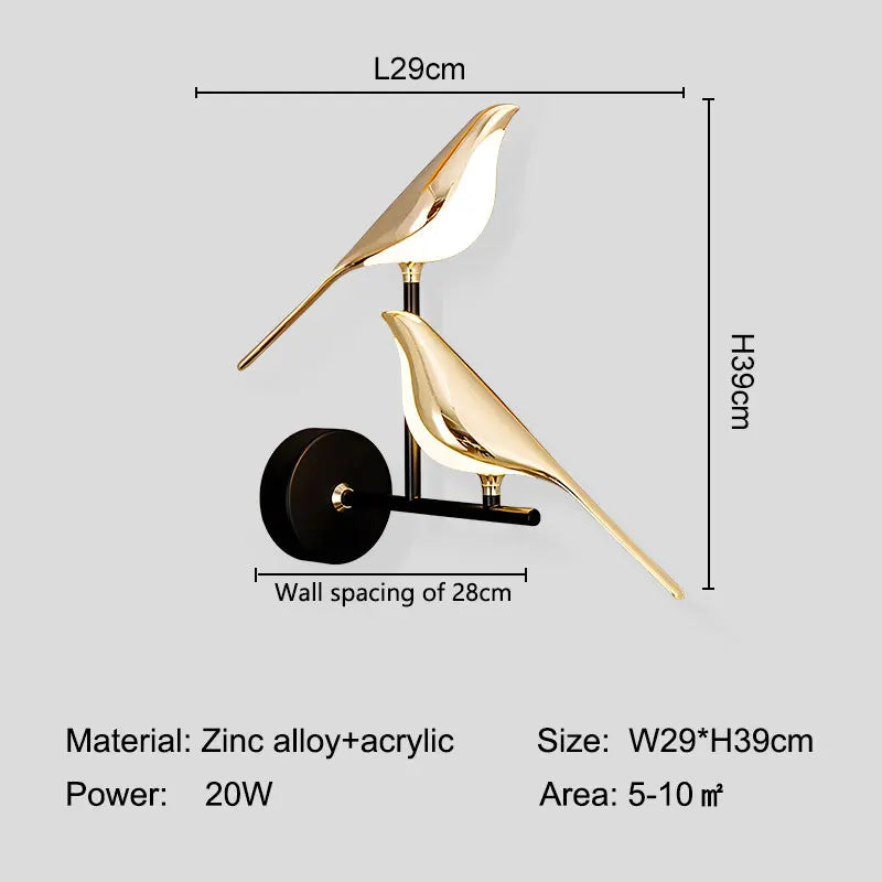 Magpie Bird Touch Switch LED Wall Lamps for Sofa Background Bedside Indoor 360° Rotatable Indoor LED Wall Lighting Wall Sconce