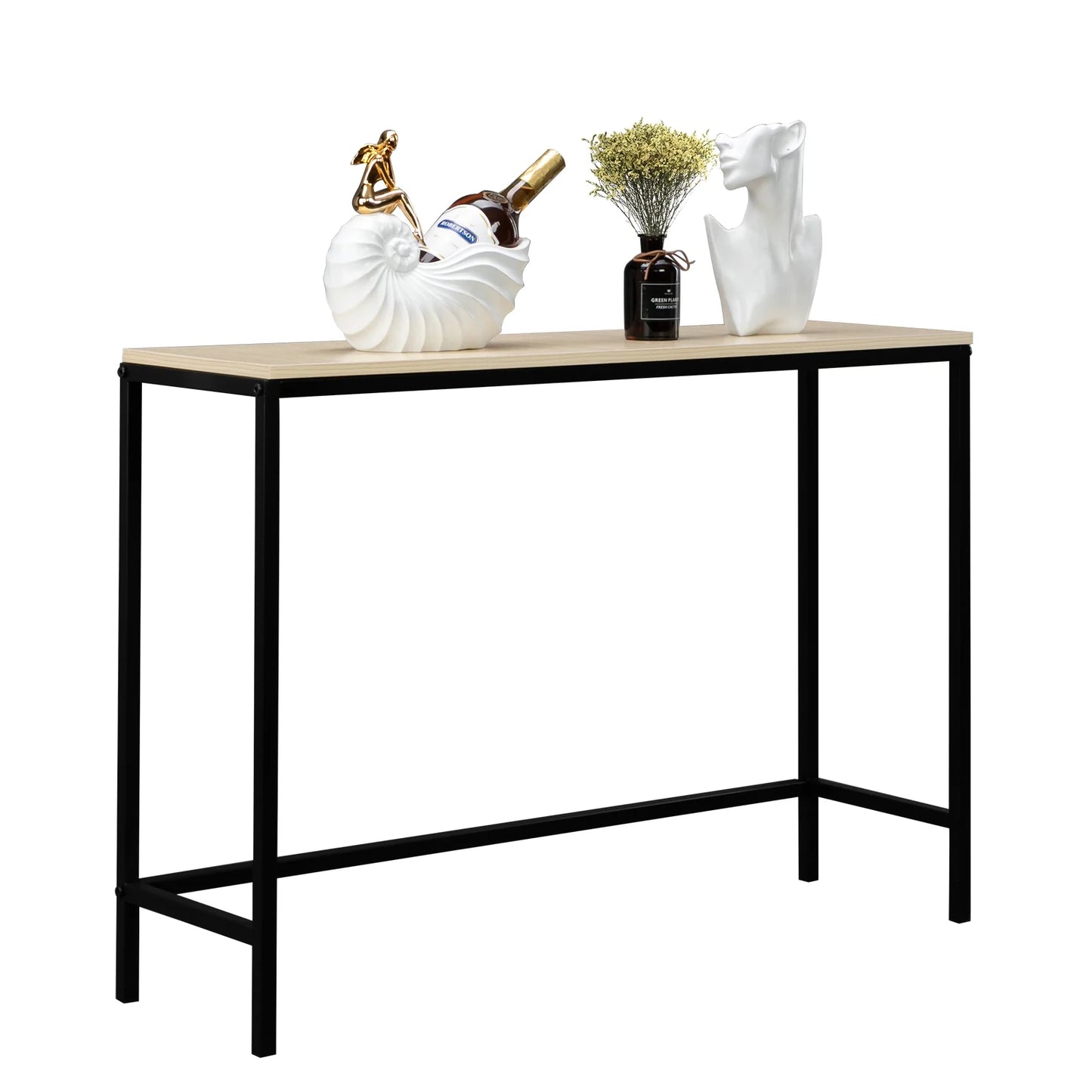 Modern Console Table Sofa Table TV Stand with Sturdy Metal Frame in Entryway, Living Room, Hallway, Bedroom, Hotel, Light Walnut