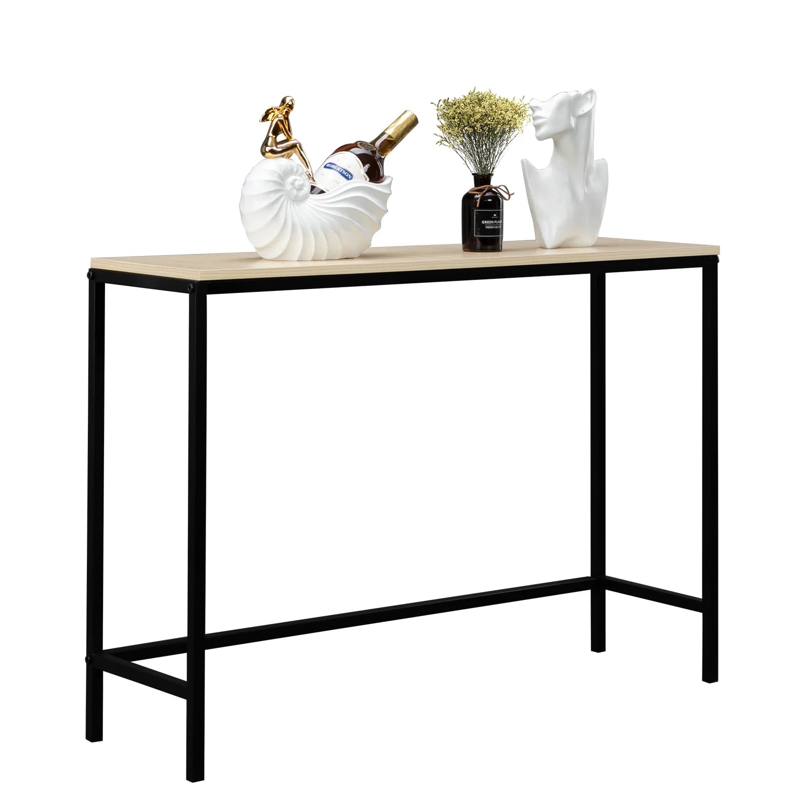 Modern Console Table Sofa Table TV Stand with Sturdy Metal Frame in Entryway, Living Room, Hallway, Bedroom, Hotel, Light Walnut