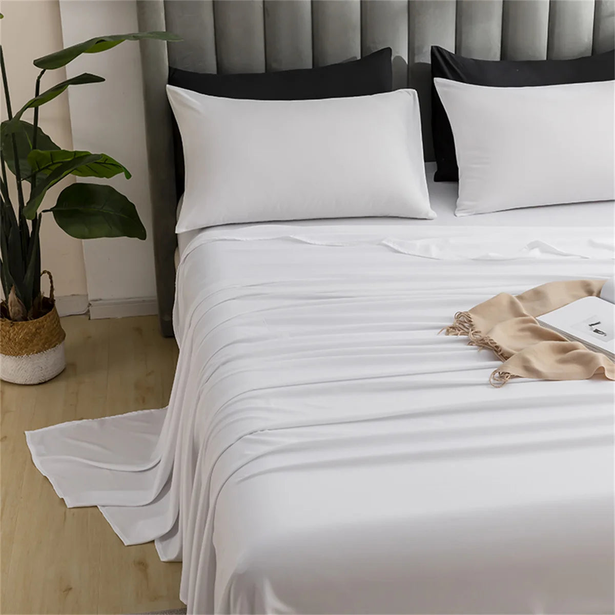 2024 Solid Color Brushed Set Flat Sheet + Pillowcase 2Pcs/3Pcs Full/Twin/Queen/King Size Machine Washable Light and Breathable