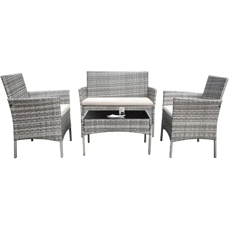 4 Pieces Patio Rattan Chair Wicker Set Garden Furniture Sofa Outdoor